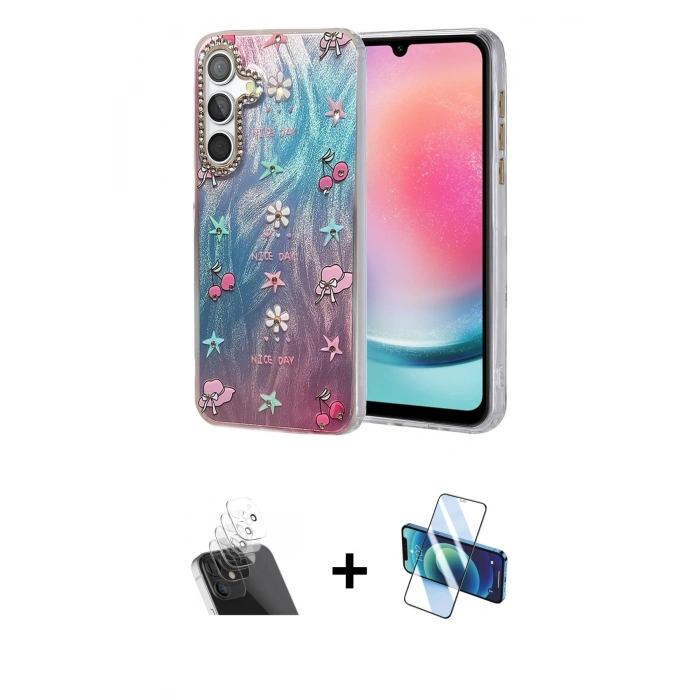 MARSİLYAN™- Galaxy A24 4G Kılıf Zirve Modern Prime - Siyah 3D Antistatik Seramik Nano Ekran Koruyucu + Kamera Lens Koruma Cam - SF