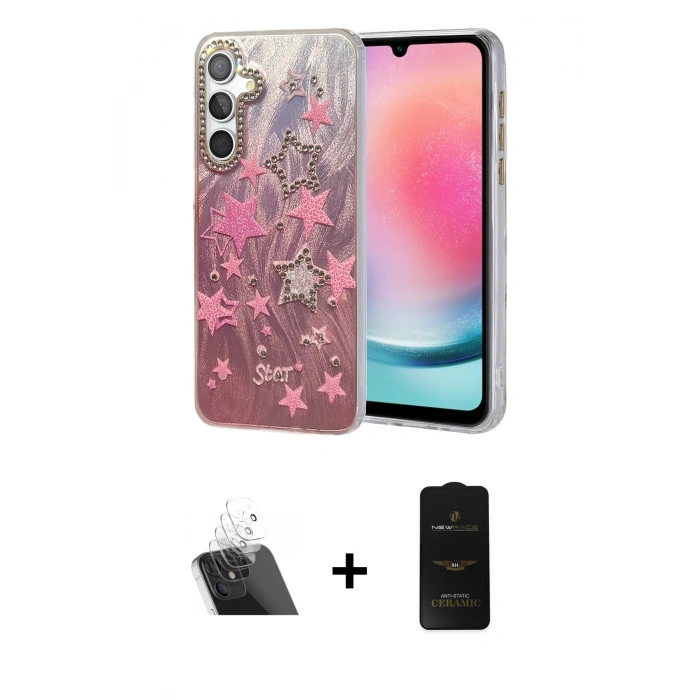 MARSİLYAN™- Galaxy A24 4G Kılıf Zirve Modern Prime - Siyah 6D Antistatik Mat Seramik Hayalet Nano Ekran Koruyucu + Kamera Lens Koruma Cam - SF