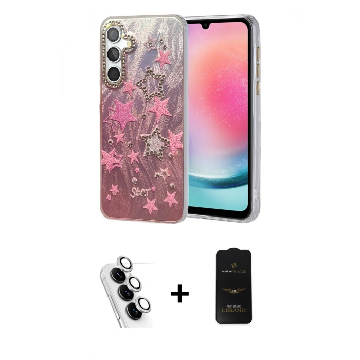 MARSİLYAN™- Galaxy A24 4G Kılıf Zirve Modern Prime - Siyah 6D Antistatik Mat Seramik Hayalet Nano Ekran Koruyucu + Valdez Metal Kamera Lens - GS