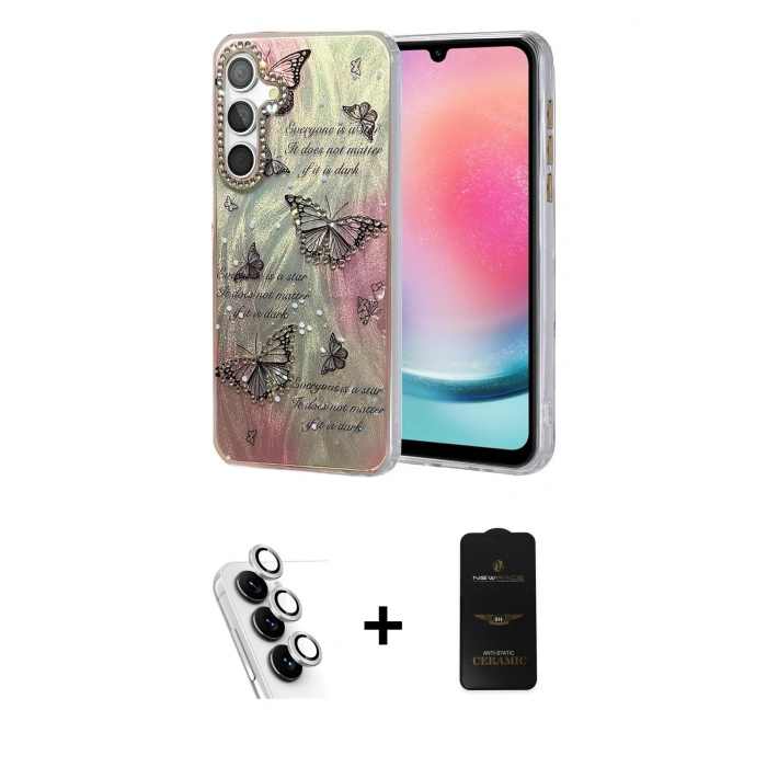 MARSİLYAN™- Galaxy A24 4G Kılıf Zirve Modern Prime - Siyah 6D Antistatik Mat Seramik Hayalet Nano Ekran Koruyucu + Valdez Metal Kamera Lens - GS