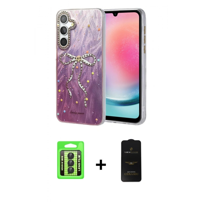 MARSİLYAN™- Galaxy A24 4G Kılıf Zirve Modern Prime - Siyah 6D Antistatik Mat Seramik Hayalet Nano Ekran Koruyucu + Raze Metal Kamera Lens - SH