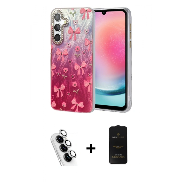 MARSİLYAN™- Galaxy A24 4G Kılıf Zirve Modern Prime - Siyah 6D Antistatik Mat Seramik Hayalet Nano Ekran Koruyucu + Valdez Metal Kamera Lens - GS