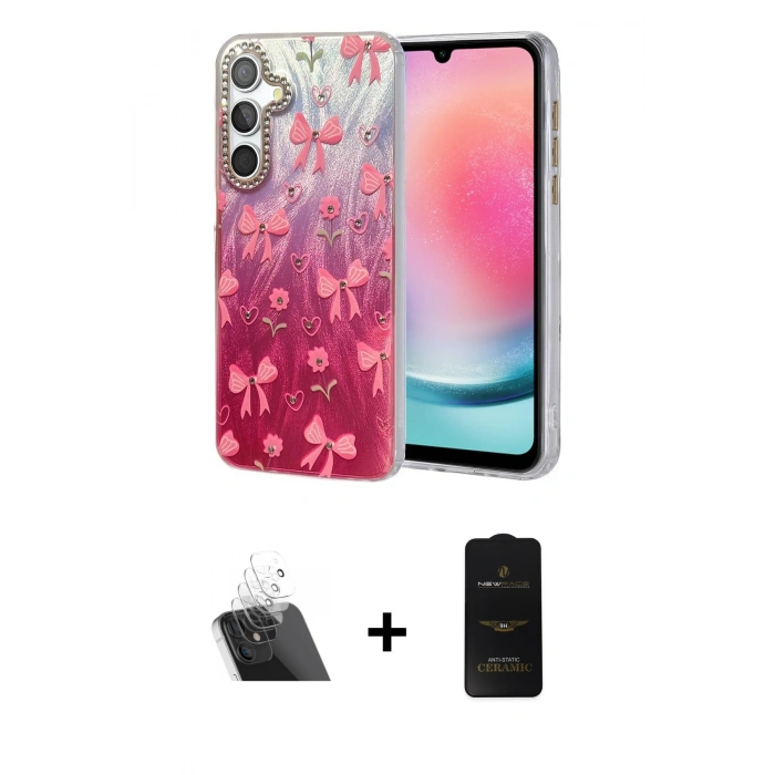 MARSİLYAN™- Galaxy A24 4G Kılıf Zirve Modern Prime - Siyah 6D Antistatik Mat Seramik Hayalet Nano Ekran Koruyucu + Kamera Lens Koruma Cam - SF