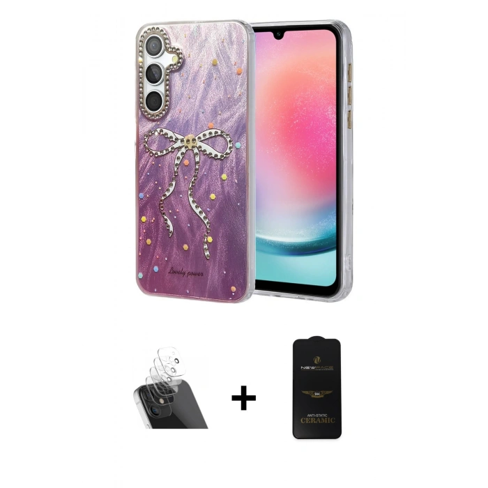 MARSİLYAN™- Galaxy A24 4G Kılıf Zirve Modern Prime - Siyah 6D Antistatik Mat Seramik Hayalet Nano Ekran Koruyucu + Kamera Lens Koruma Cam - SF