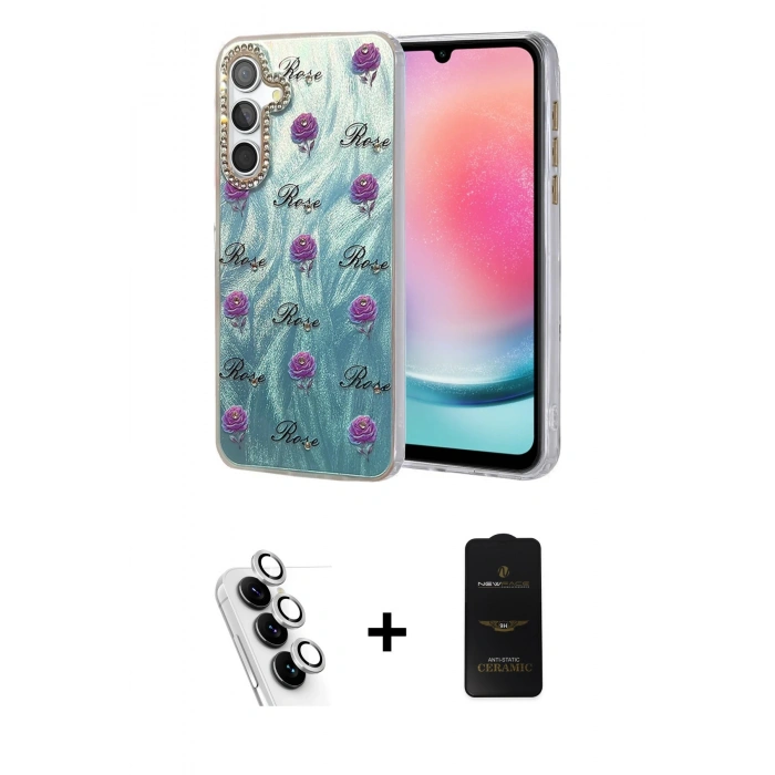 MARSİLYAN™- Galaxy A24 4G Kılıf Zirve Modern Prime - Siyah 6D Antistatik Mat Seramik Hayalet Nano Ekran Koruyucu + Valdez Metal Kamera Lens - GS