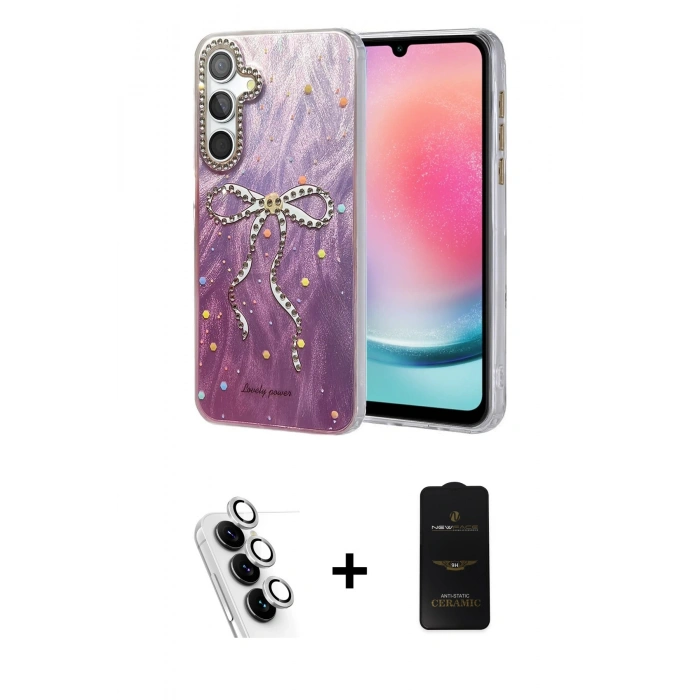 MARSİLYAN™- Galaxy A24 4G Kılıf Zirve Modern Prime - Siyah 6D Antistatik Mat Seramik Hayalet Nano Ekran Koruyucu + Valdez Metal Kamera Lens - GS