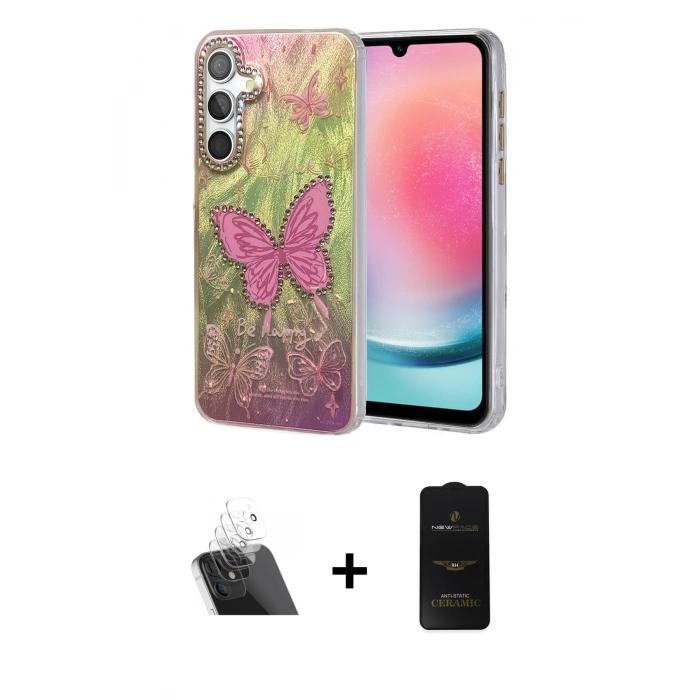 MARSİLYAN™- Galaxy A24 4G Kılıf Zirve Modern Prime - Siyah 6D Antistatik Mat Seramik Hayalet Nano Ekran Koruyucu + Kamera Lens Koruma Cam - SF