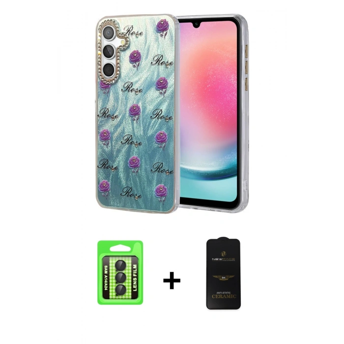 MARSİLYAN™- Galaxy A24 4G Kılıf Zirve Modern Prime - Siyah 6D Antistatik Mat Seramik Hayalet Nano Ekran Koruyucu + Raze Metal Kamera Lens - SH