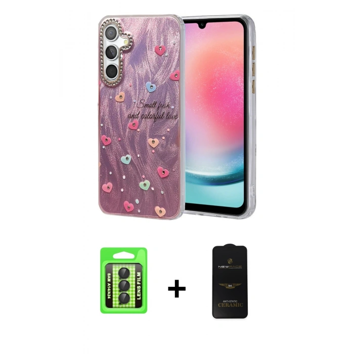 MARSİLYAN™- Galaxy A24 4G Kılıf Zirve Modern Prime - Siyah 6D Antistatik Mat Seramik Hayalet Nano Ekran Koruyucu + Raze Metal Kamera Lens - SH