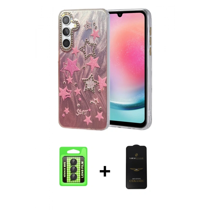 MARSİLYAN™- Galaxy A24 4G Kılıf Zirve Modern Prime - Siyah 6D Antistatik Mat Seramik Hayalet Nano Ekran Koruyucu + Raze Metal Kamera Lens - SH