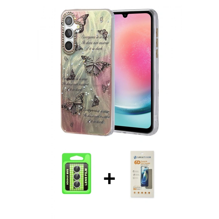 MARSİLYAN™- Galaxy A24 4G Kılıf Zirve Modern Prime - Siyah 6D Mat Seramik Hayalet Nano Ekran Koruyucu + Raze Metal Kamera Lens - GS