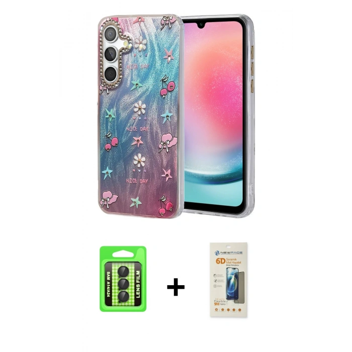 MARSİLYAN™- Galaxy A24 4G Kılıf Zirve Modern Prime - Siyah 6D Mat Seramik Hayalet Nano Ekran Koruyucu + Raze Metal Kamera Lens - SH