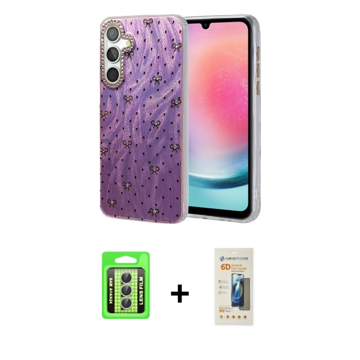 MARSİLYAN™- Galaxy A24 4G Kılıf Zirve Modern Prime - Siyah 6D Mat Seramik Hayalet Nano Ekran Koruyucu + Raze Metal Kamera Lens - GS