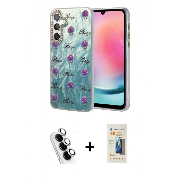 MARSİLYAN™- Galaxy A24 4G Kılıf Zirve Modern Prime - Siyah 6D Mat Seramik Hayalet Nano Ekran Koruyucu + Valdez Metal Kamera Lens - GS