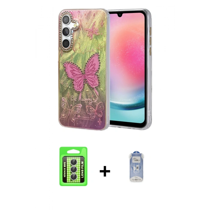MARSİLYAN™- Galaxy A24 4G Kılıf Zirve Modern Prime - Siyah Joko Magic 5D Cam + Raze Metal Kamera Lens - GS