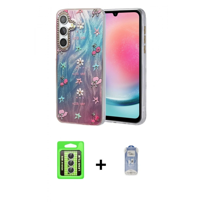 MARSİLYAN™- Galaxy A24 4G Kılıf Zirve Modern Prime - Siyah Joko Magic 5D Cam + Raze Metal Kamera Lens - GS
