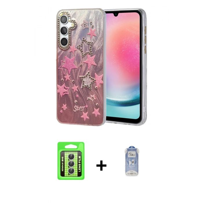 MARSİLYAN™- Galaxy A24 4G Kılıf Zirve Modern Prime - Siyah Joko Magic 5D Cam + Raze Metal Kamera Lens - GS