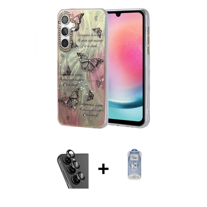 MARSİLYAN™- Galaxy A24 4G Kılıf Zirve Modern Prime - Siyah Joko Magic 5D Cam + Valdez Metal Kamera Lens - SH