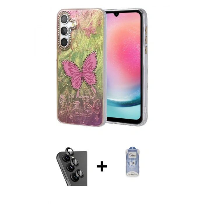 MARSİLYAN™- Galaxy A24 4G Kılıf Zirve Modern Prime - Siyah Joko Magic 5D Cam + Valdez Metal Kamera Lens - SH