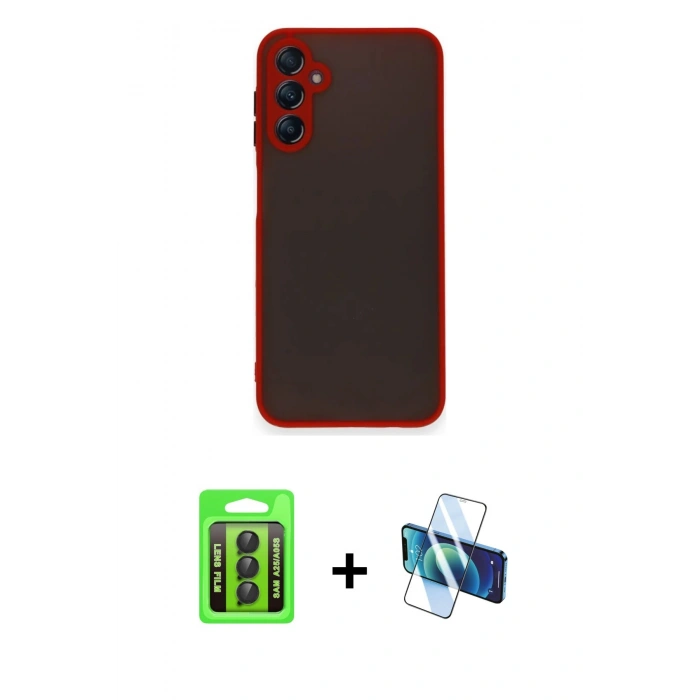 MARSİLYAN™- Galaxy A25 5G Kılıf Ahenk Çizgi Serisi - Siyah 3D Antistatik Cam Ekran Koruyucu + Raze Metal Kamera Lens - SH