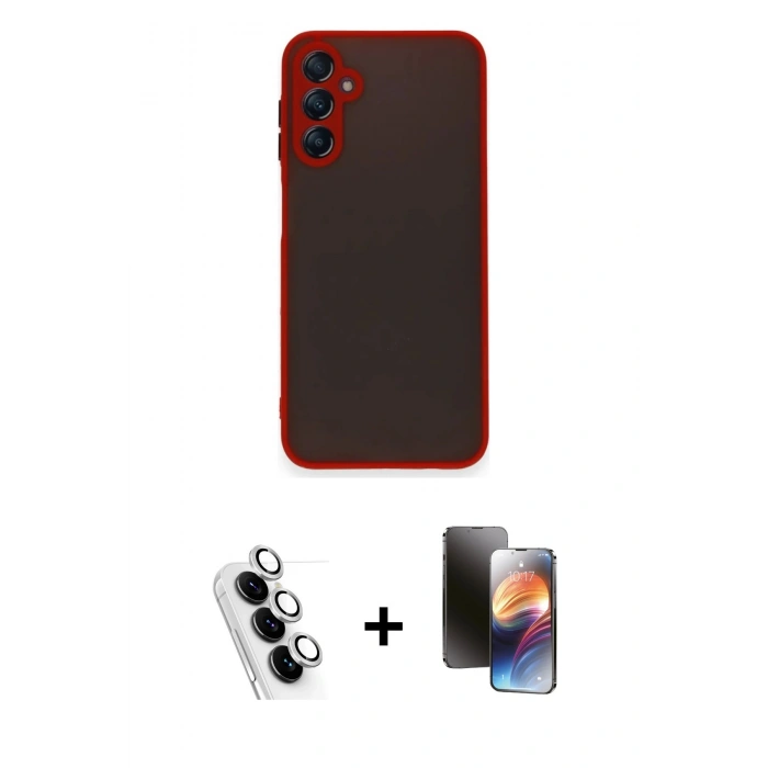 MARSİLYAN™- Galaxy A25 5G Kılıf Ahenk Çizgi Serisi - Siyah 3D Antistatik Mat Seramik Nano Ekran Koruyucu + Valdez Metal Kamera Lens - GS