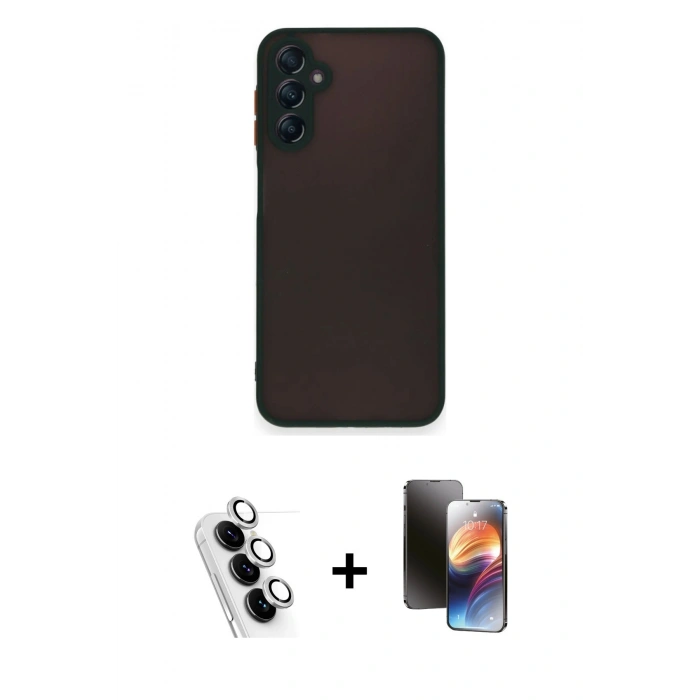 MARSİLYAN™- Galaxy A25 5G Kılıf Ahenk Çizgi Serisi - Siyah 3D Antistatik Mat Seramik Nano Ekran Koruyucu + Valdez Metal Kamera Lens - GS