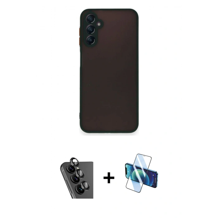 MARSİLYAN™- Galaxy A25 5G Kılıf Ahenk Çizgi Serisi - Siyah 3D Antistatik Seramik Nano Ekran Koruyucu + Valdez Metal Kamera Lens - SH