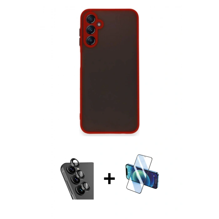 MARSİLYAN™- Galaxy A25 5G Kılıf Ahenk Çizgi Serisi - Siyah 3D Antistatik Seramik Nano Ekran Koruyucu + Valdez Metal Kamera Lens - SH