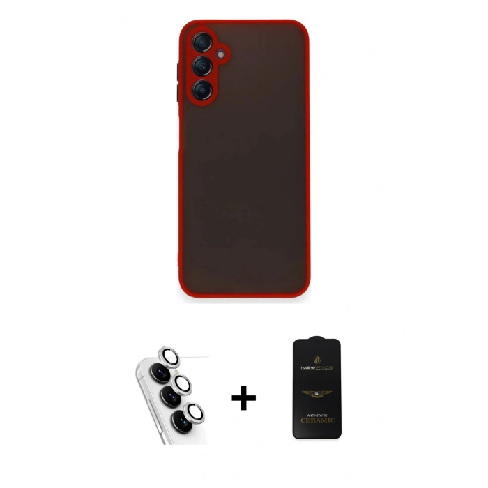 MARSİLYAN™- Galaxy A25 5G Kılıf Ahenk Çizgi Serisi - Siyah 6D Antistatik Mat Seramik Hayalet Nano Ekran Koruyucu + Valdez Metal Kamera Lens - GS