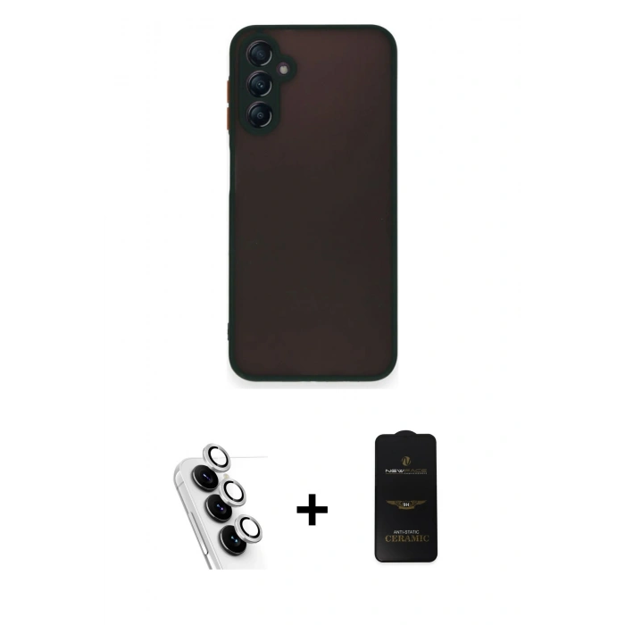 MARSİLYAN™- Galaxy A25 5G Kılıf Ahenk Çizgi Serisi - Siyah 6D Antistatik Mat Seramik Hayalet Nano Ekran Koruyucu + Valdez Metal Kamera Lens - GS