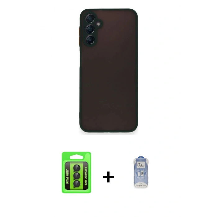 MARSİLYAN™- Galaxy A25 5G Kılıf Ahenk Çizgi Serisi - Siyah Joko Magic 5D Cam + Raze Metal Kamera Lens - SH