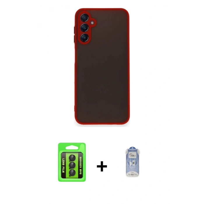 MARSİLYAN™- Galaxy A25 5G Kılıf Ahenk Çizgi Serisi - Siyah Joko Magic 5D Cam + Raze Metal Kamera Lens - SH