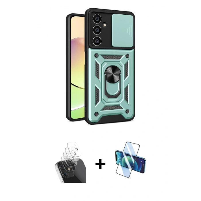 MARSİLYAN™- Galaxy A25 5G Kılıf Ahenk Klasik - Siyah 3D Antistatik Cam Ekran Koruyucu + Kamera Lens Koruma Cam - SF