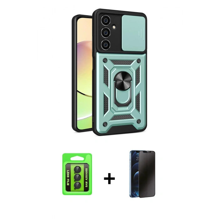 MARSİLYAN™- Galaxy A25 5G Kılıf Ahenk Klasik - Siyah 3D Antistatik Hayalet Cam Ekran Koruyucu + Raze Metal Kamera Lens - SH