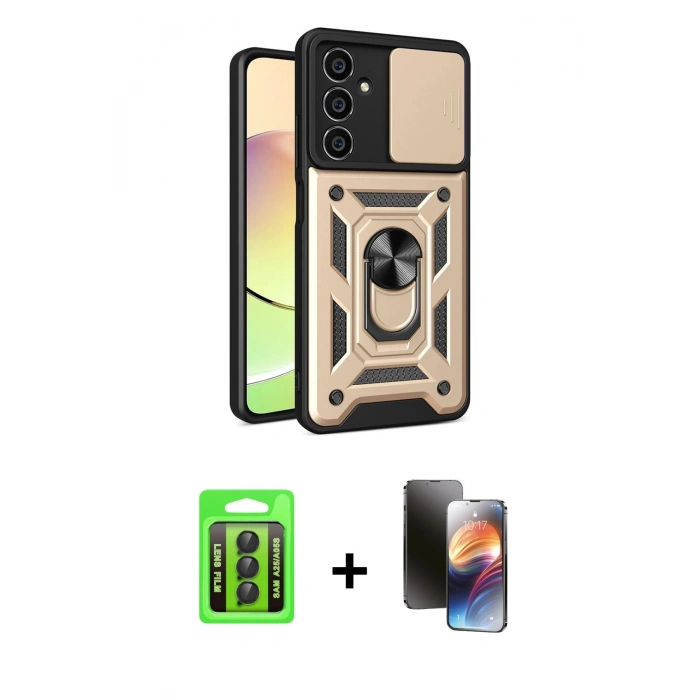 MARSİLYAN™- Galaxy A25 5G Kılıf Ahenk Klasik - Siyah 3D Antistatik Mat Seramik Nano Ekran Koruyucu + Raze Metal Kamera Lens - SH