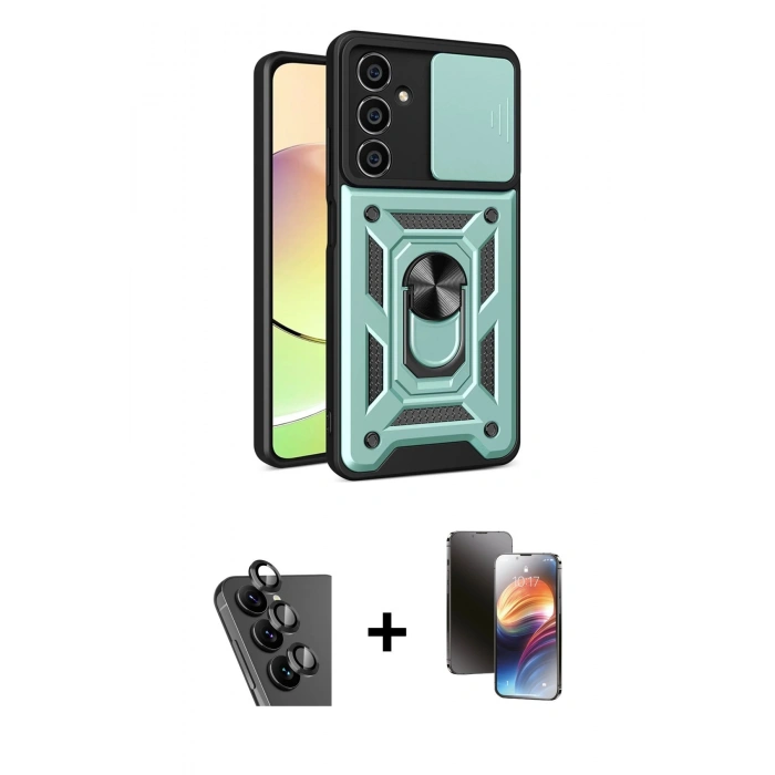 MARSİLYAN™- Galaxy A25 5G Kılıf Ahenk Klasik - Siyah 3D Antistatik Mat Seramik Nano Ekran Koruyucu + Valdez Metal Kamera Lens - SH