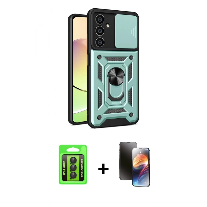 MARSİLYAN™- Galaxy A25 5G Kılıf Ahenk Klasik - Siyah 3D Antistatik Mat Seramik Nano Ekran Koruyucu + Raze Metal Kamera Lens - SH