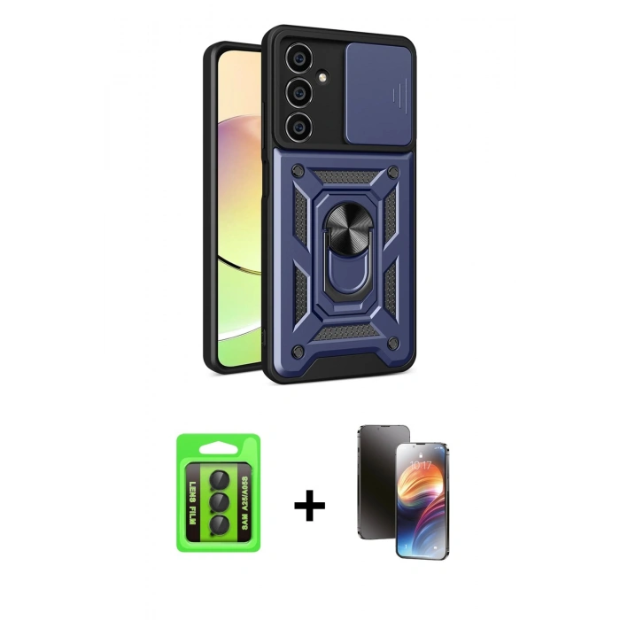 MARSİLYAN™- Galaxy A25 5G Kılıf Ahenk Klasik - Siyah 3D Antistatik Mat Seramik Nano Ekran Koruyucu + Raze Metal Kamera Lens - SH