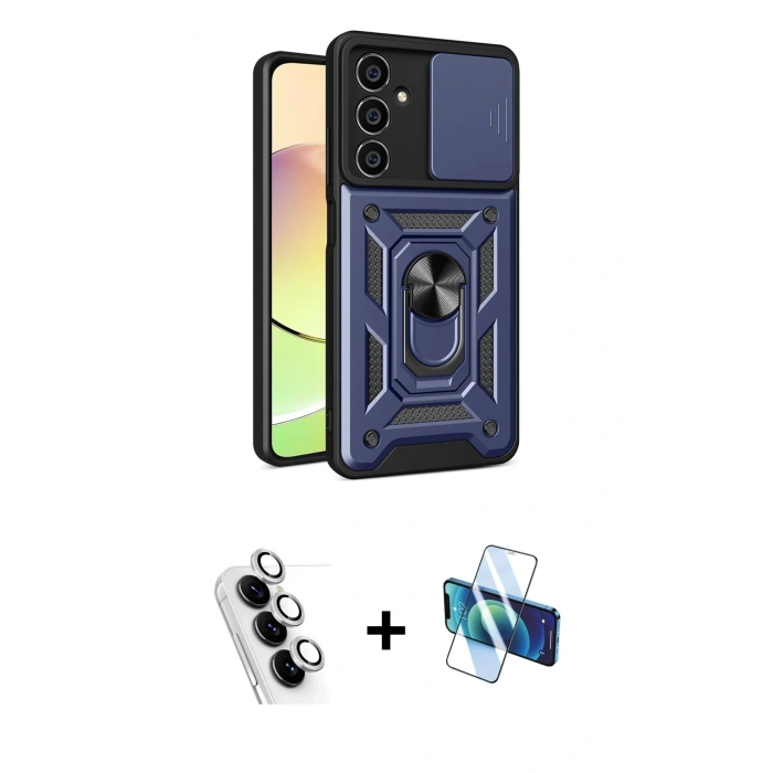 MARSİLYAN™- Galaxy A25 5G Kılıf Ahenk Klasik - Siyah 3D Antistatik Seramik Nano Ekran Koruyucu + Valdez Metal Kamera Lens - GS