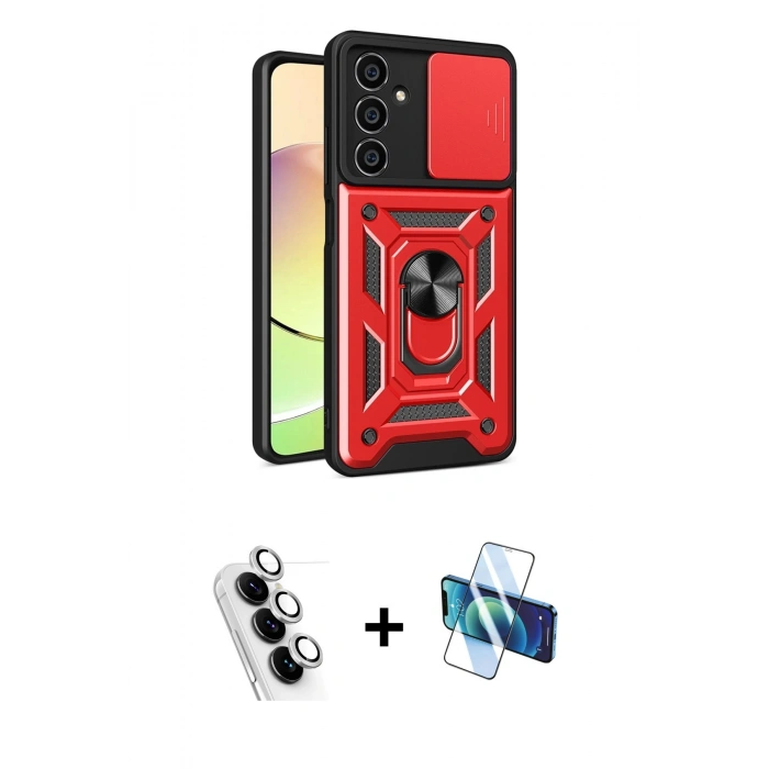 MARSİLYAN™- Galaxy A25 5G Kılıf Ahenk Klasik - Siyah 3D Antistatik Seramik Nano Ekran Koruyucu + Valdez Metal Kamera Lens - GS