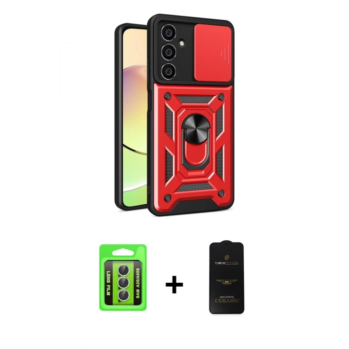 MARSİLYAN™- Galaxy A25 5G Kılıf Ahenk Klasik - Siyah 6D Antistatik Mat Seramik Hayalet Nano Ekran Koruyucu + Raze Metal Kamera Lens - GS