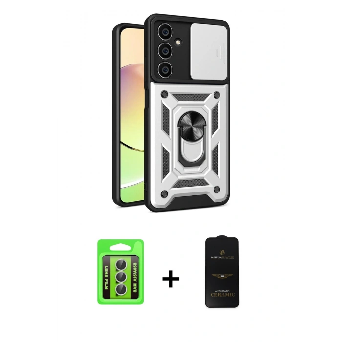 MARSİLYAN™- Galaxy A25 5G Kılıf Ahenk Klasik - Siyah 6D Antistatik Mat Seramik Hayalet Nano Ekran Koruyucu + Raze Metal Kamera Lens - GS