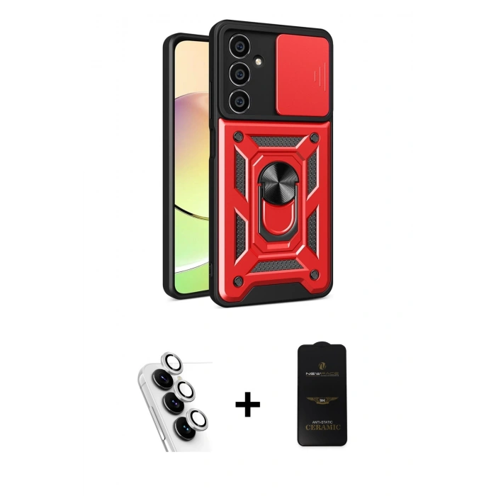 MARSİLYAN™- Galaxy A25 5G Kılıf Ahenk Klasik - Siyah 6D Antistatik Mat Seramik Hayalet Nano Ekran Koruyucu + Valdez Metal Kamera Lens - GS