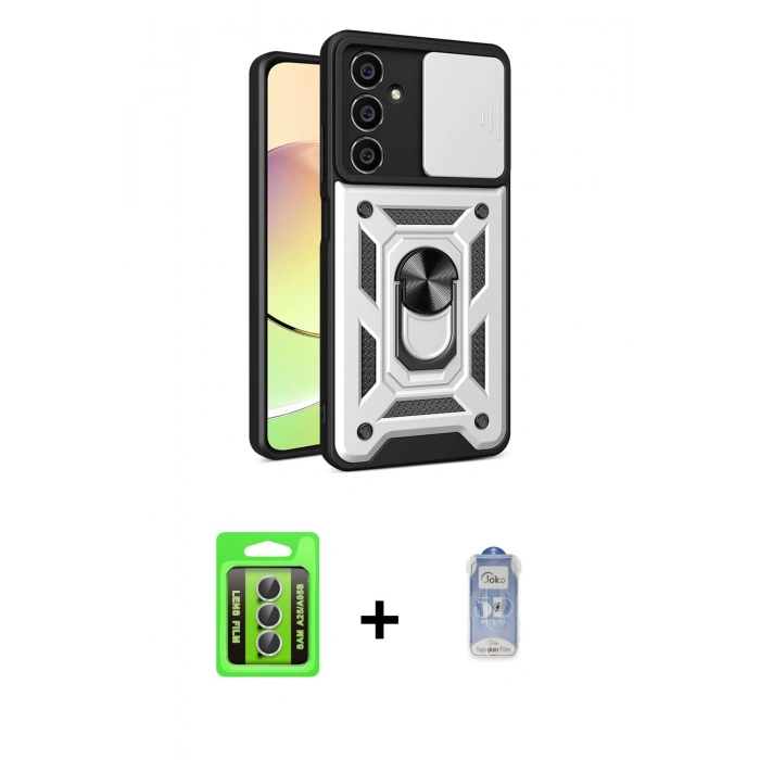MARSİLYAN™- Galaxy A25 5G Kılıf Ahenk Klasik - Siyah Joko Magic 5D Cam + Raze Metal Kamera Lens - GS