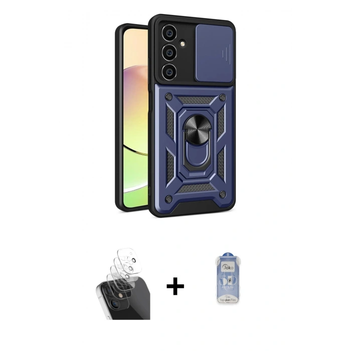 MARSİLYAN™- Galaxy A25 5G Kılıf Ahenk Klasik - Siyah Joko Magic 5D Cam + Şeffaf Kamera Lens Koruma Cam