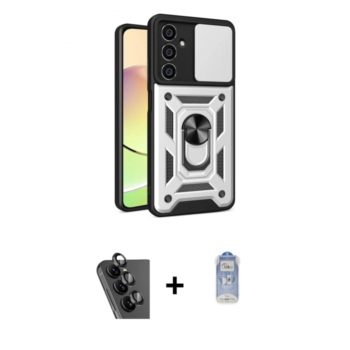 MARSİLYAN™- Galaxy A25 5G Kılıf Ahenk Klasik - Siyah Joko Magic 5D Cam + Valdez Metal Kamera Lens - SH