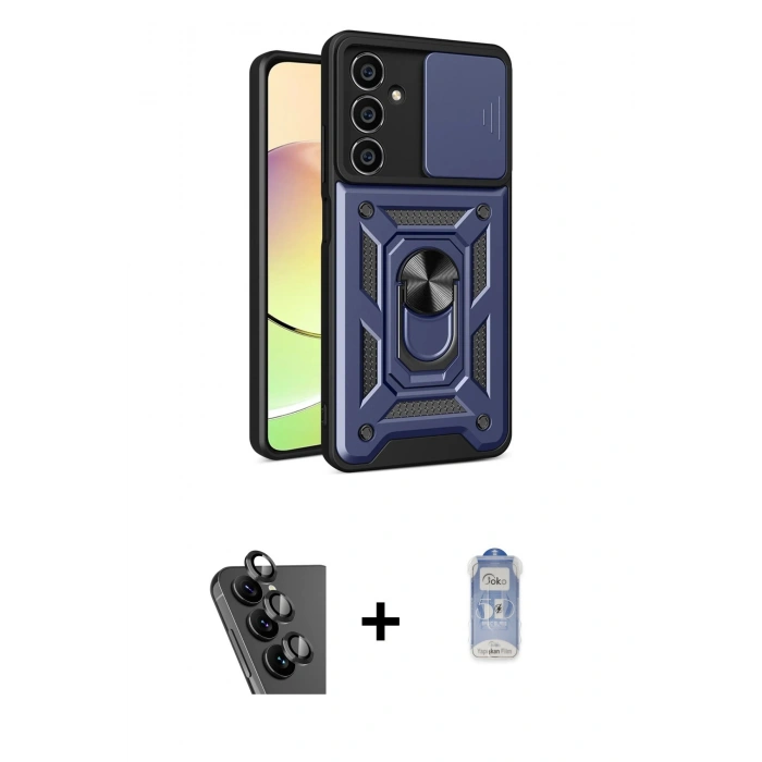 MARSİLYAN™- Galaxy A25 5G Kılıf Ahenk Klasik - Siyah Joko Magic 5D Cam + Valdez Metal Kamera Lens - SH