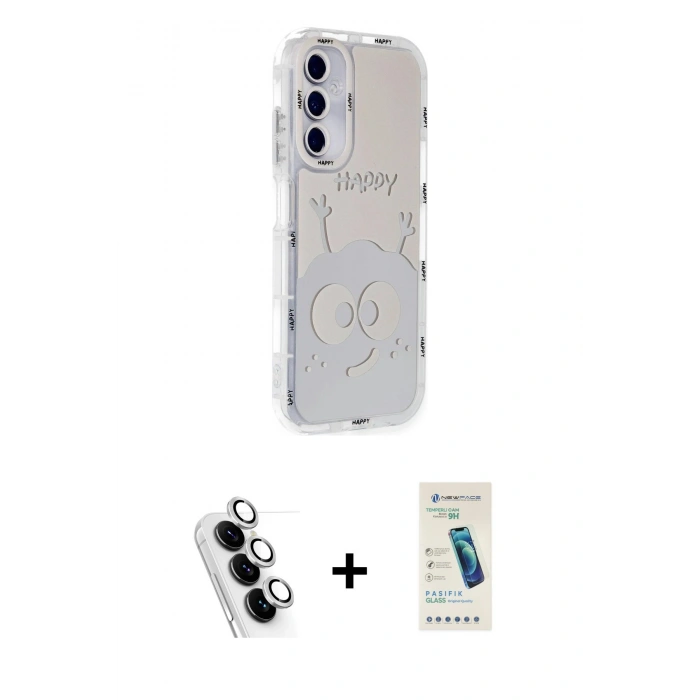 MARSİLYAN™- Galaxy A25 5G Kılıf Ahenk Modern Serisi - Şeffaf Pasifik Cam Ekran Koruyucu + Valdez Metal Kamera Lens - GS