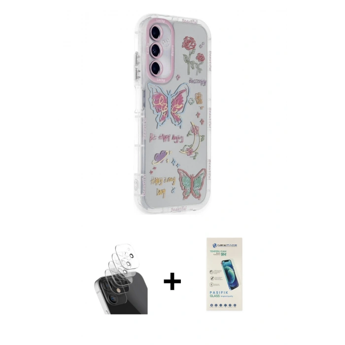 MARSİLYAN™- Galaxy A25 5G Kılıf Ahenk Modern Serisi - Şeffaf Pasifik Cam Ekran Koruyucu + Kamera Lens Koruma Cam - SF