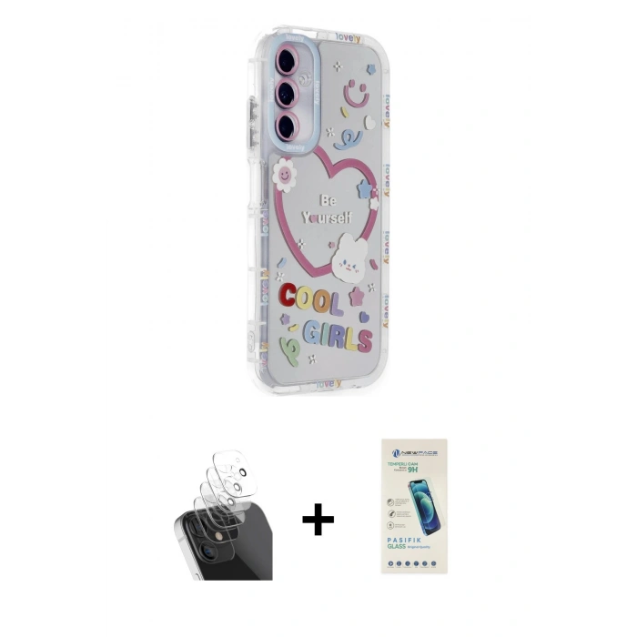 MARSİLYAN™- Galaxy A25 5G Kılıf Ahenk Modern Serisi - Şeffaf Pasifik Cam Ekran Koruyucu + Kamera Lens Koruma Cam - SF